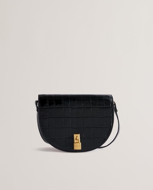 Sac en Cuir Ted Baker Leather Padlock Saddle Noir Femme | EVZ-78848701